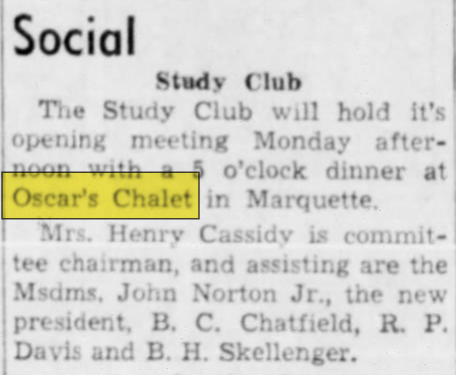 Oscars Chalet - Sep 17 1955 Article (newer photo)
